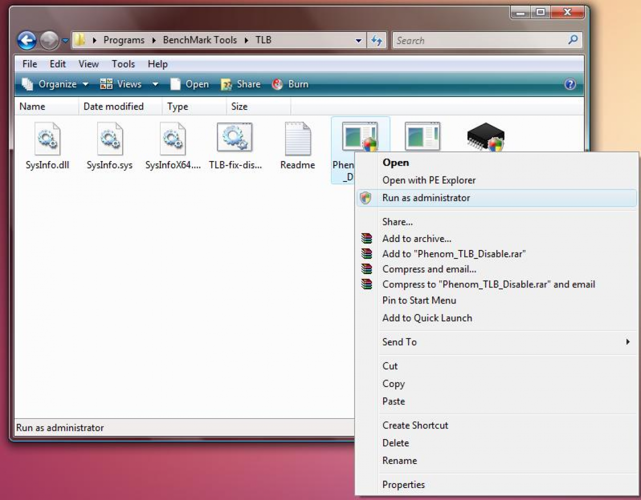 [05/05/2008] Phenom TLB Disable Tool: Als Administrator ausführen (Bild: rebelshavenforum.com)