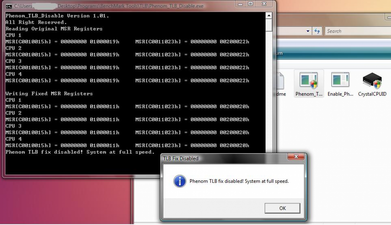 [05/05/2008] Phenom TLB Disable Tool: Kurz warten - fertig (Bild: rebelshavenforum.com)