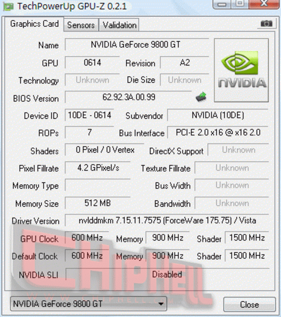 [23/05/2008] GPU-Z zeigt die gleichen Taktraten, wie bei der 8800GT.