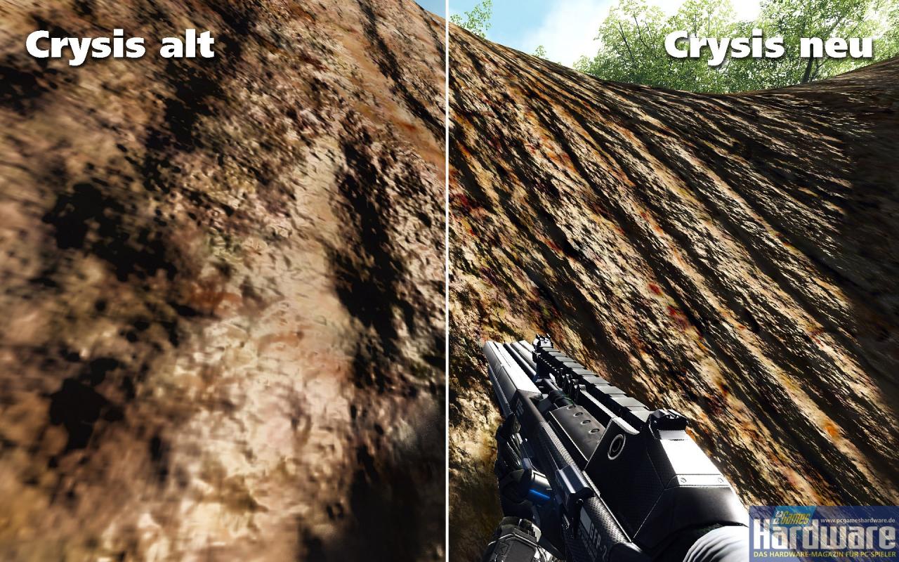 [20/05/2008] Im Forum von Crymod sind erste Bilder eines geplanten Texturmods für Crysis aufgetaucht. Bei den Texturen sieht man sowohl eine erhöhte Sättigung als auch einen besseren Kontrast. Außerdem sind zusätzliche Details erkennbar wie Strukturen am Boden oder an Wänden. Crytek selbst arbeitet an einem offiziellen Texturupdate, das noch dieses Jahr erscheinen soll.