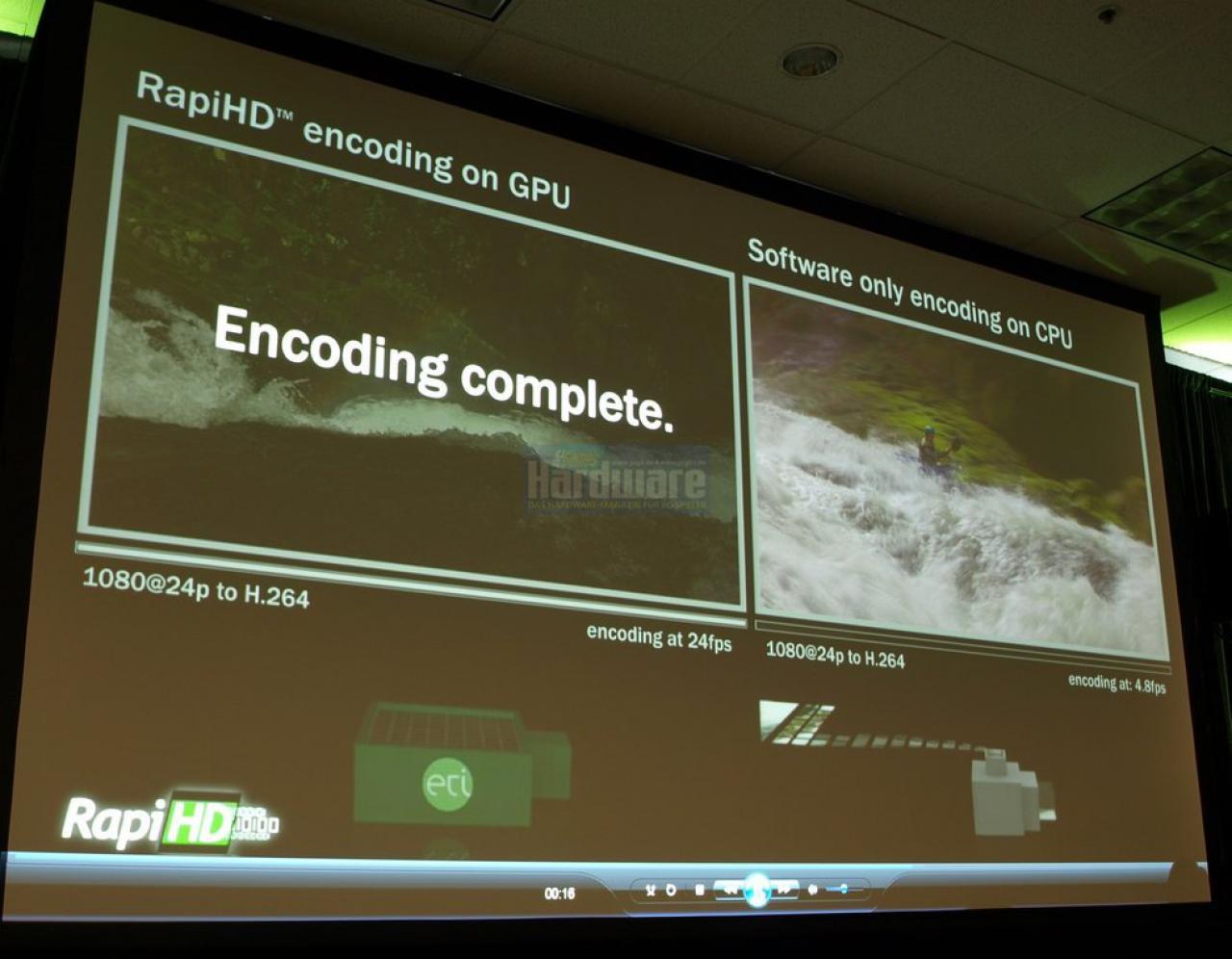 [29/05/2008] Video-Transcoding auf der GPU: Im präparierten Demo wurde ca. Faktor 5 erreicht (Bild: PCGH)
