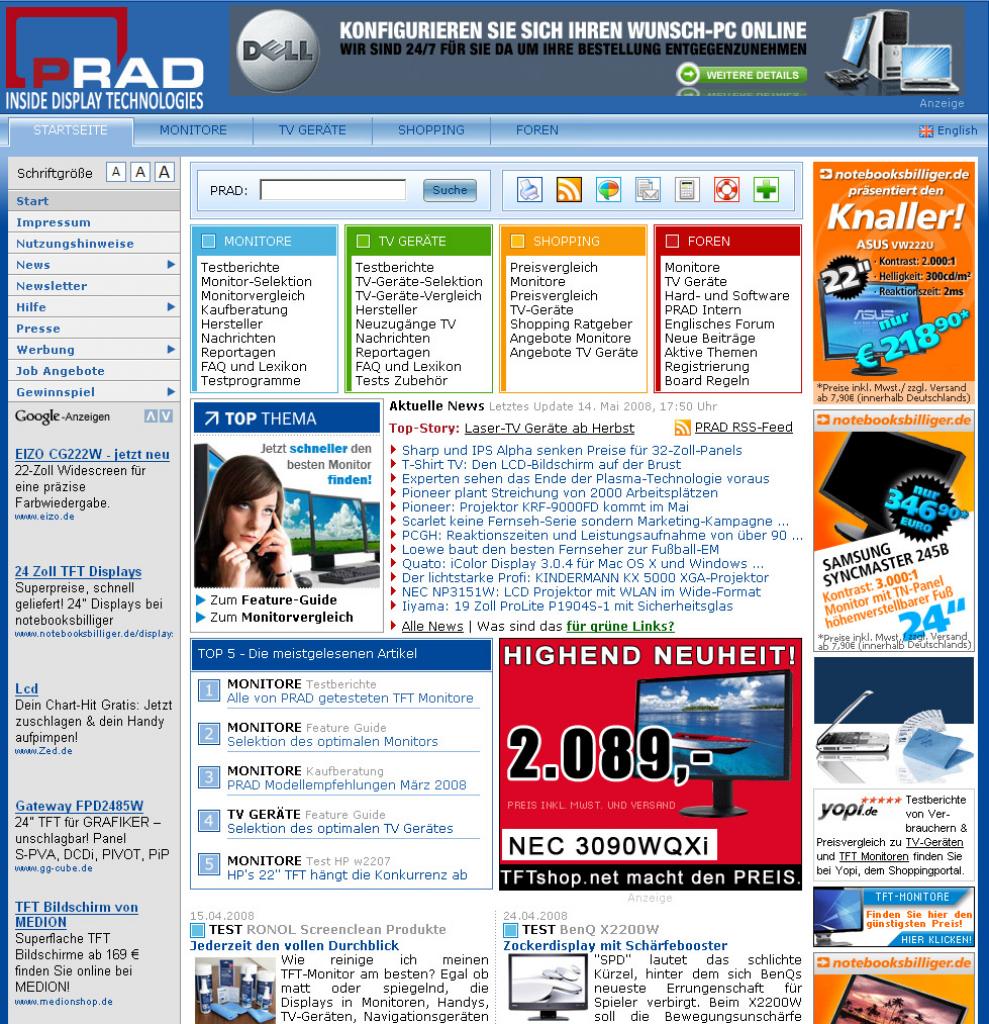 [15/05/2008] Neuer Service bei PCGH: Per RSS-Feed von Prad.de sind Sie immer auf dem neuesten Stand bei Monitoren.