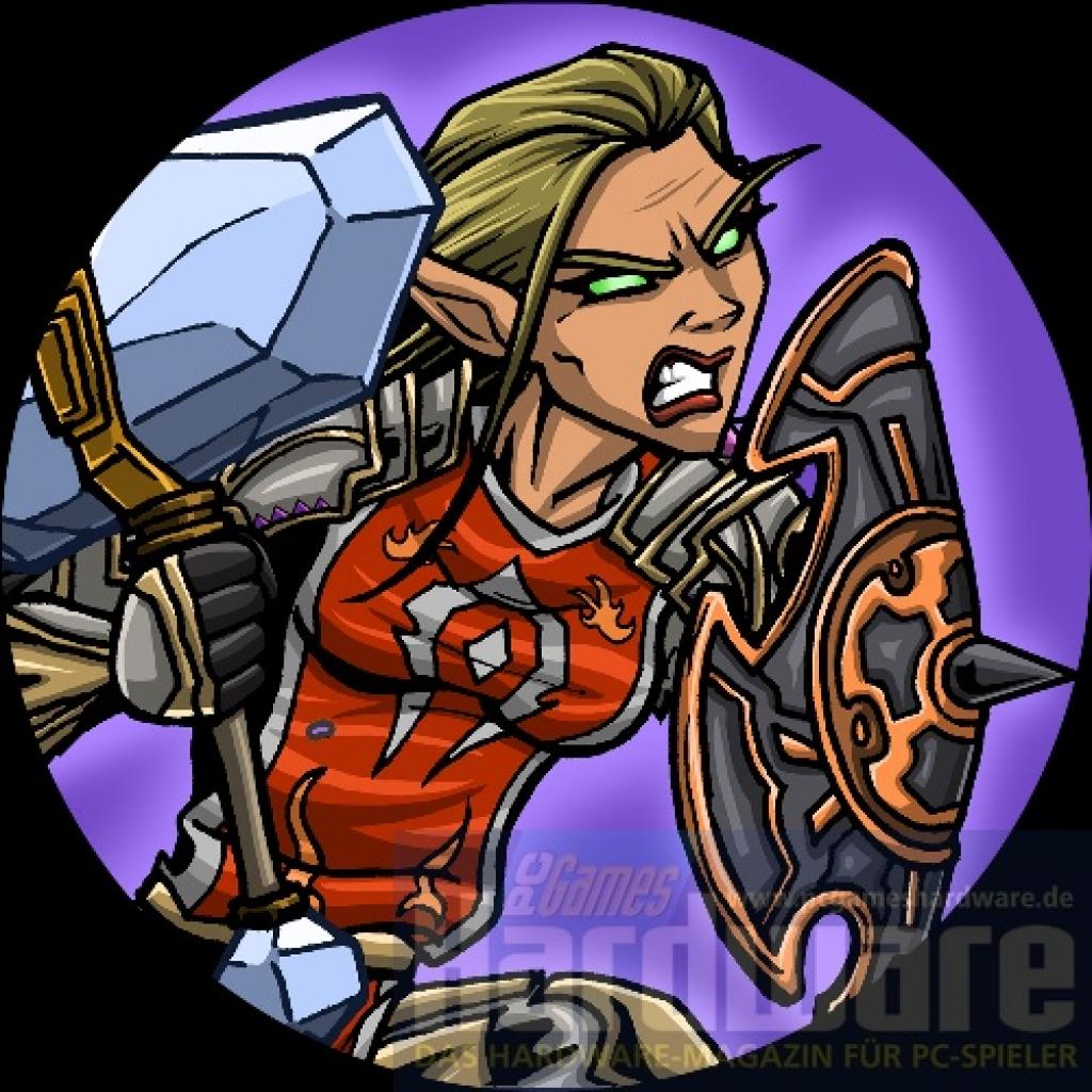 [02/05/2008] Bei jeder Premium-Ausgabe ist einer von zehn WoW-Ansteckern dabei. Motiv: Blutelfe (Bild: PCGH)