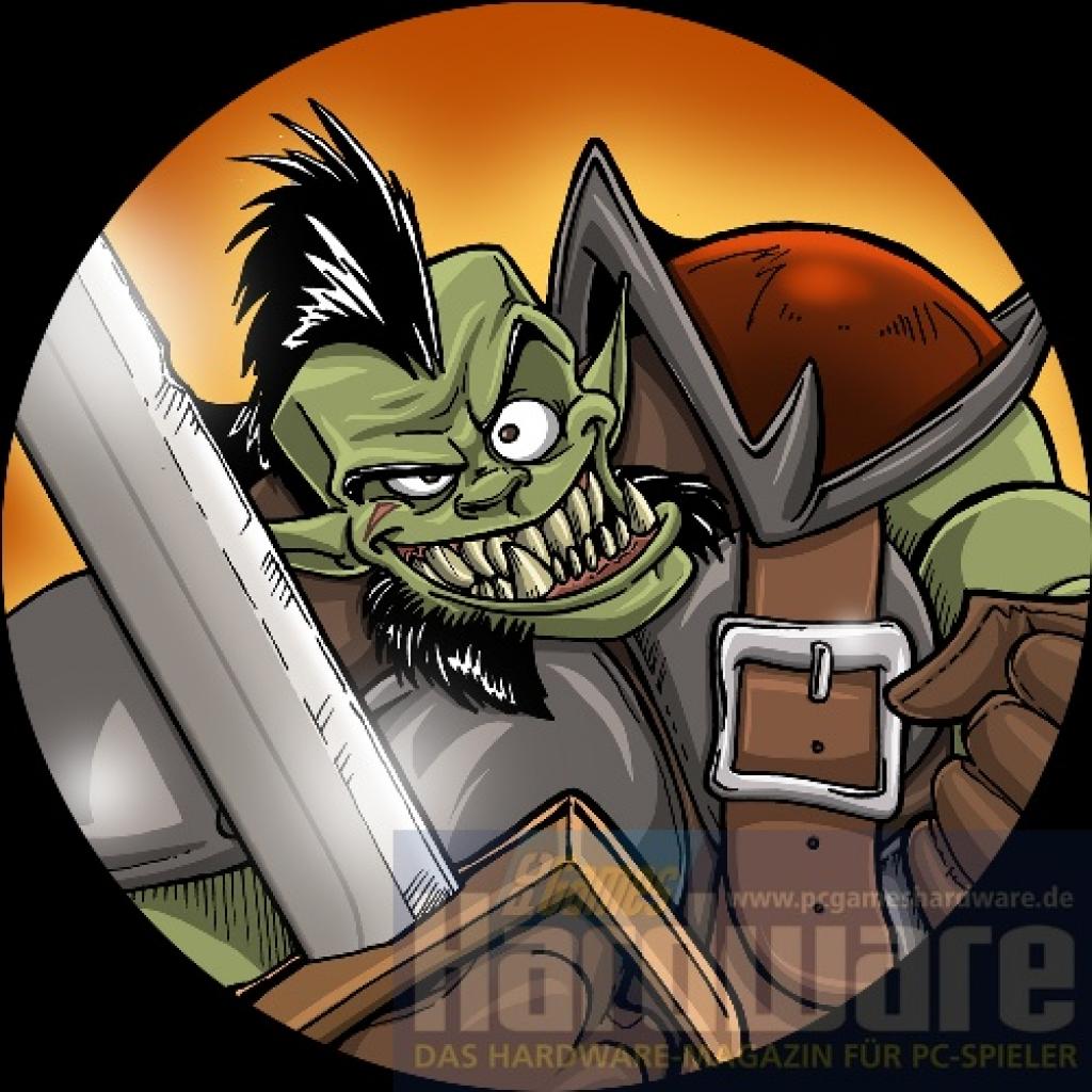 [02/05/2008] Bei jeder Premium-Ausgabe ist einer von zehn WoW-Ansteckern dabei. Motiv: Ork (Bild: PCGH)