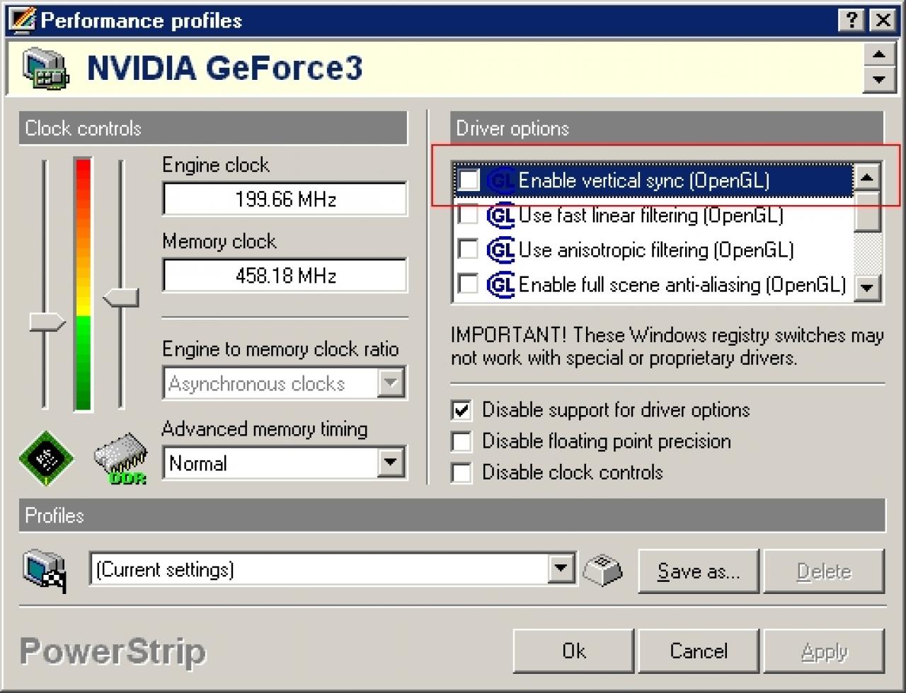 [30/05/2008] VSYNC Die vertikale Synchronisation stimmt das Monitor-Signal mit der Grafikkarte ab.