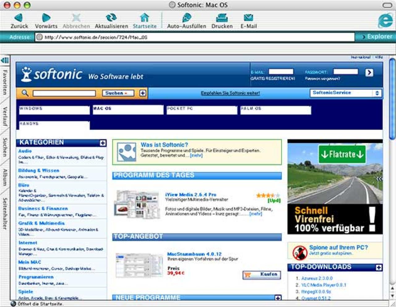 [12/06/2008] Internet Explorer auf Mac: ein längst vergessenes Kuriosum (Bild: screenshots.softonic.com)