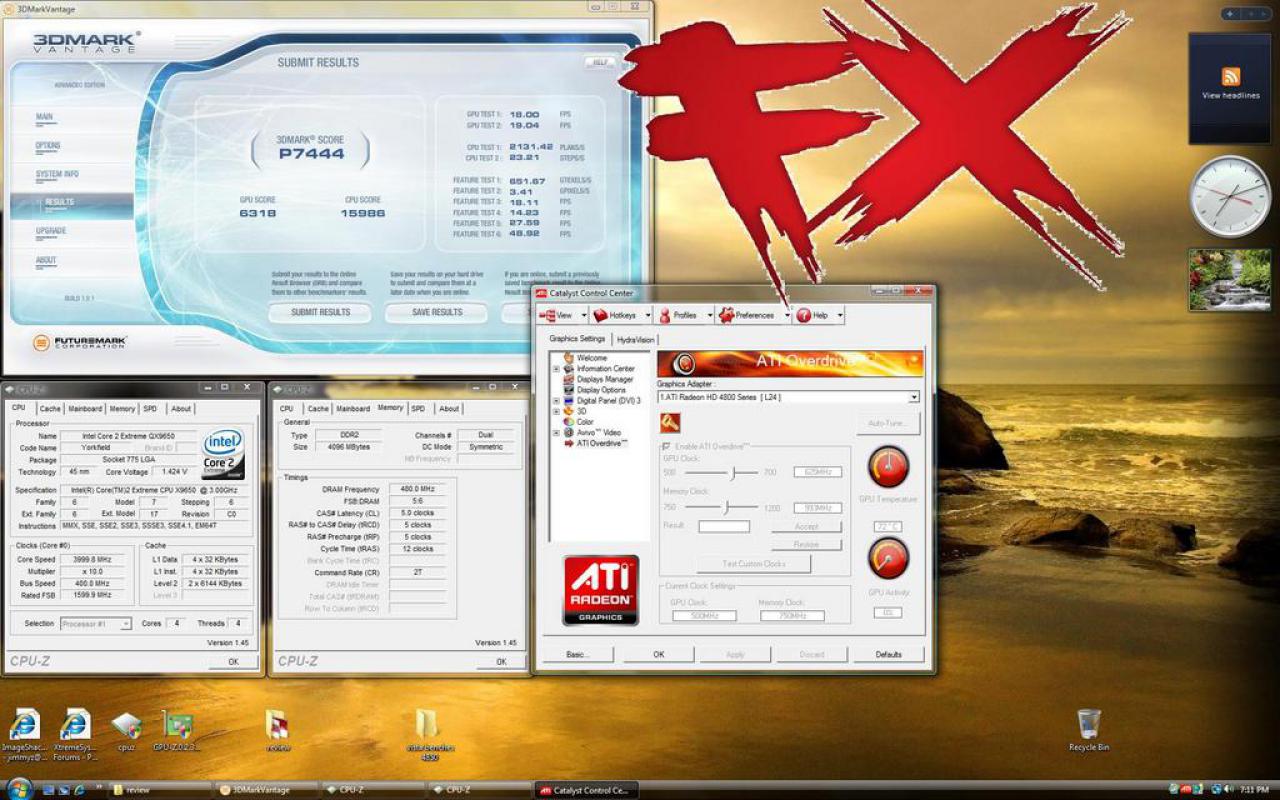 [14/06/2008] Radeon HD4850: In der Performance-Einstellung des 3DMark Vantage erreicht das System P7444 Punkte. (Bild: xtremesystems.org)