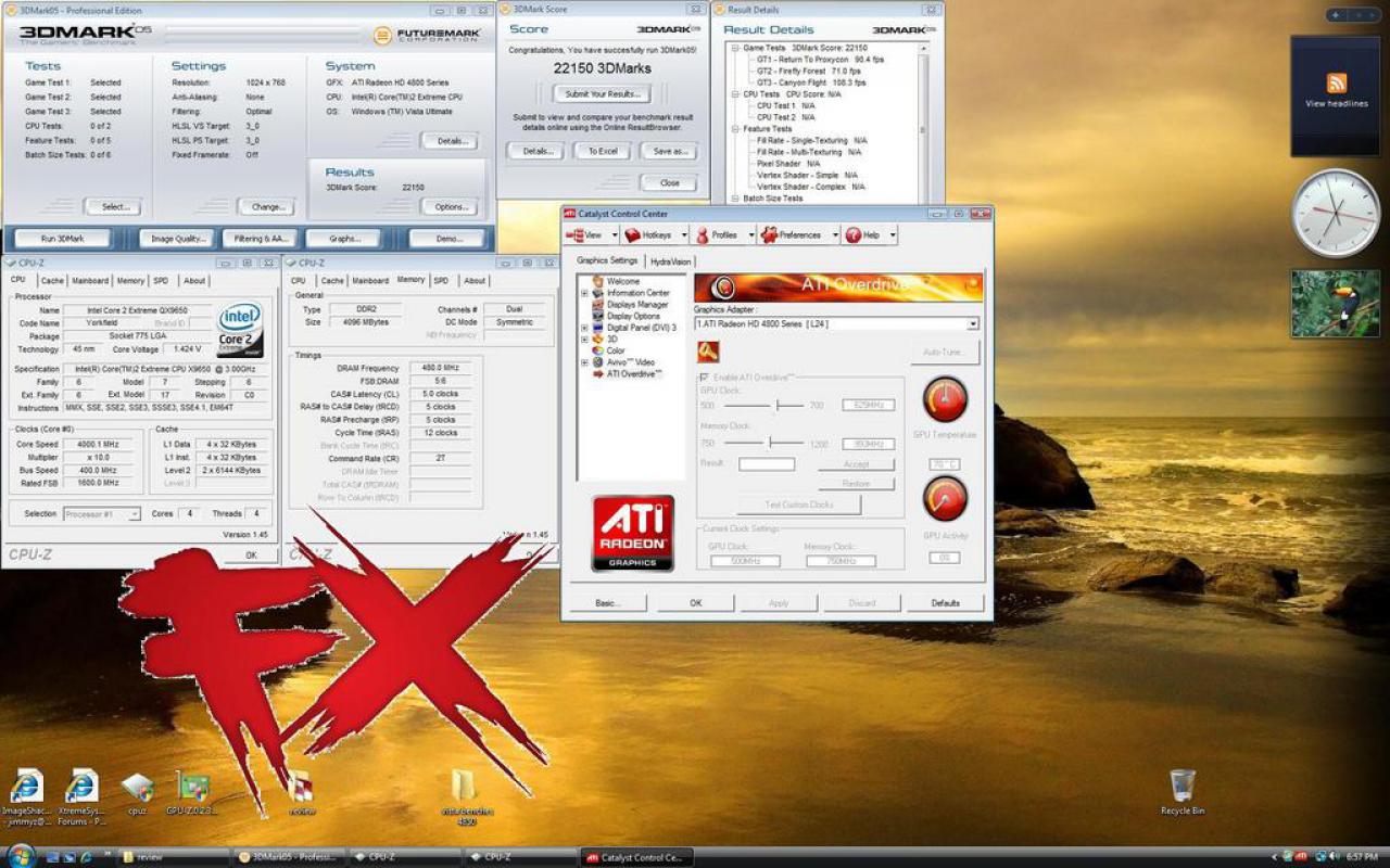 [14/06/2008] Der 3DMark05 (default) bescheinigt dem System 22150 Punkte. (Bild: xtremesystems.org)