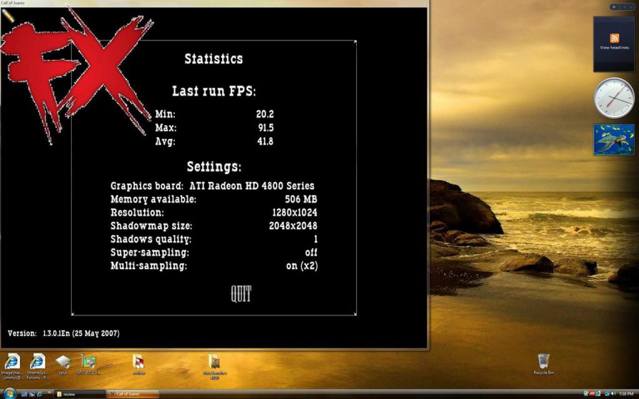 [14/06/2008] Call of Juarez (Basic, default, Auflösung 1.280x1.024 low details). (Bild: xtremesystems.org)
