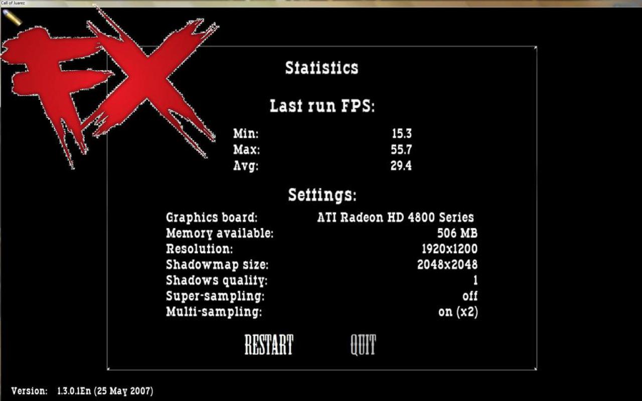 [14/06/2008] Call of Juarez 1.920x1.200 Default-Settings. (Bild: xtremesystems.org)