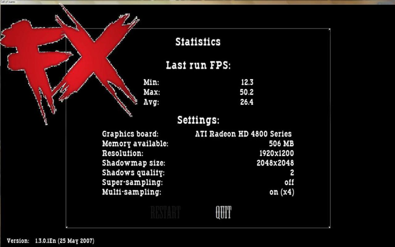 [14/06/2008] Call of Juarez 1.920x1.200 4x AA Default-Settings. (Bild: xtremesystems.org)