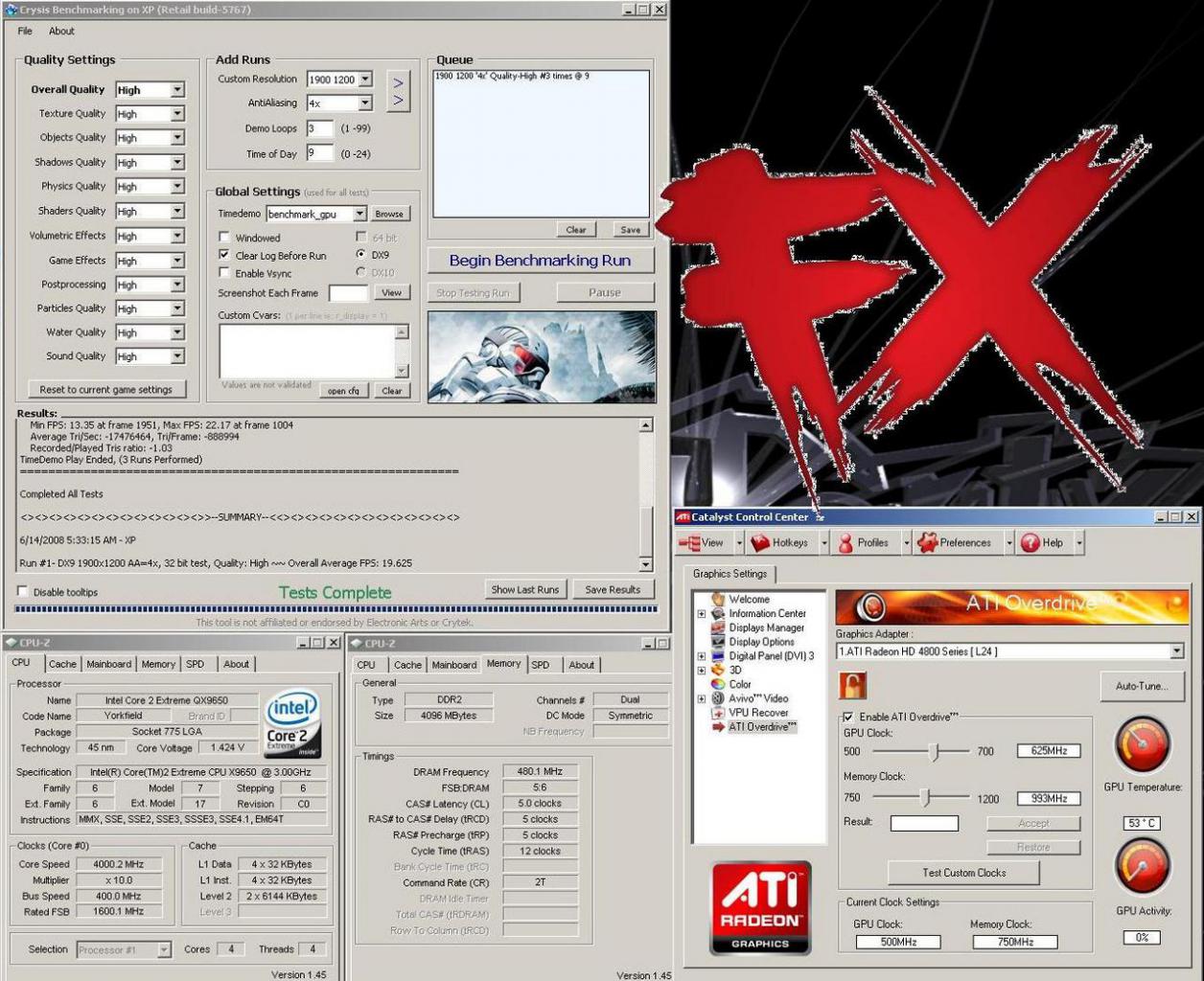 [14/06/2008] Crysis: 1.900x1.200, 4x AA, High-Settings, Radeon HD4850 @ Standard-Takt (Betriebssystem Windows XP mit SP3). (Bild: xtremesystems.org)