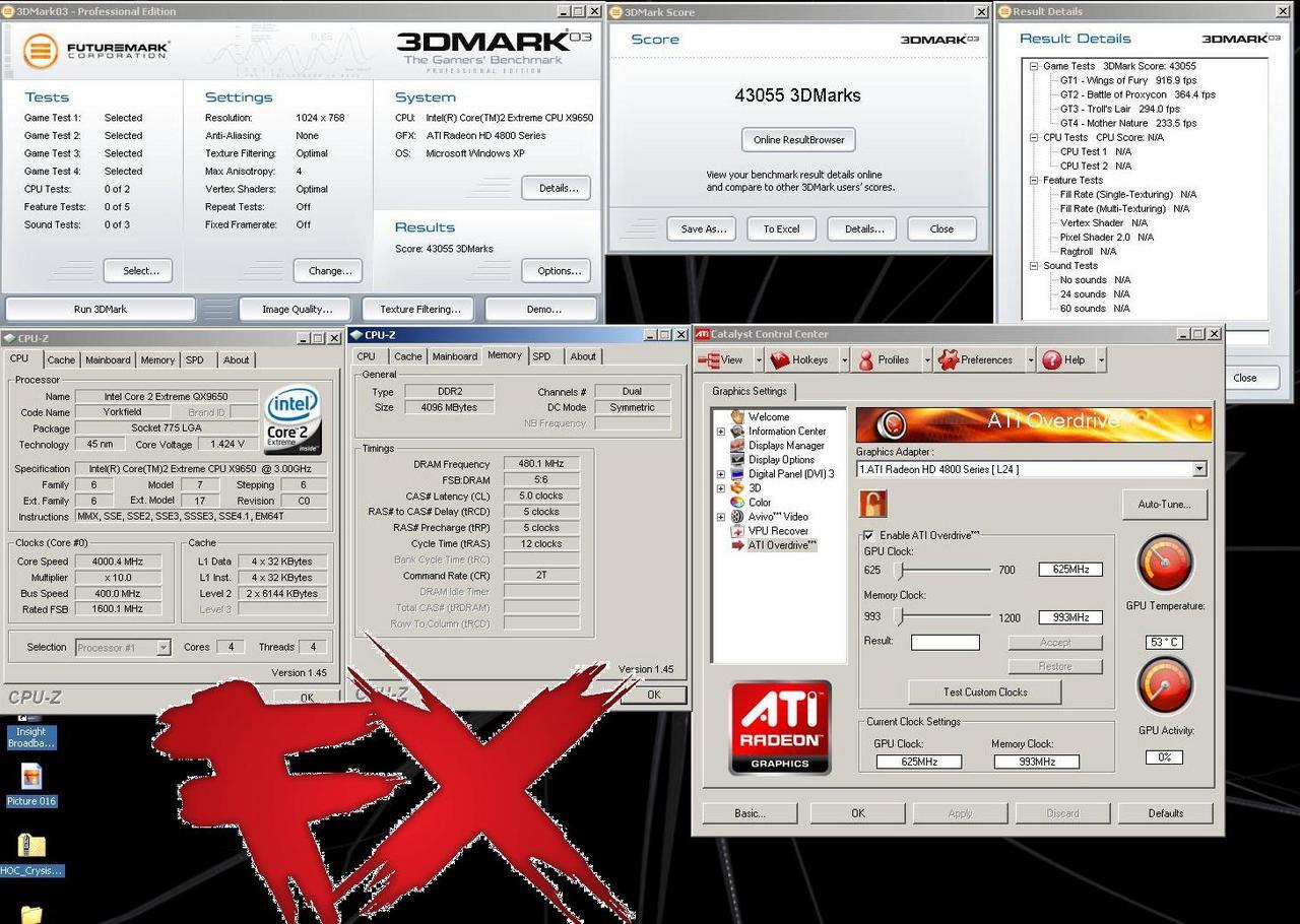 [14/06/2008] 43055 Punkte sind es im 3DMark03 mit Windows XP. (Bild: xtremesystems.org)