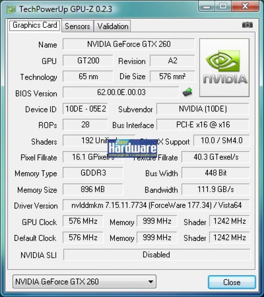 [16/06/2008] Geforce GTX260 GPU-z (Bild: PCGH)