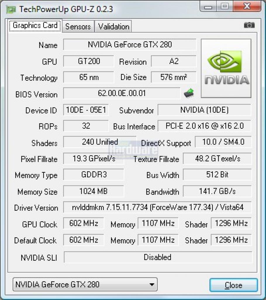 [16/06/2008] Geforce GTX280 GPU-z (Bild: PCGH)