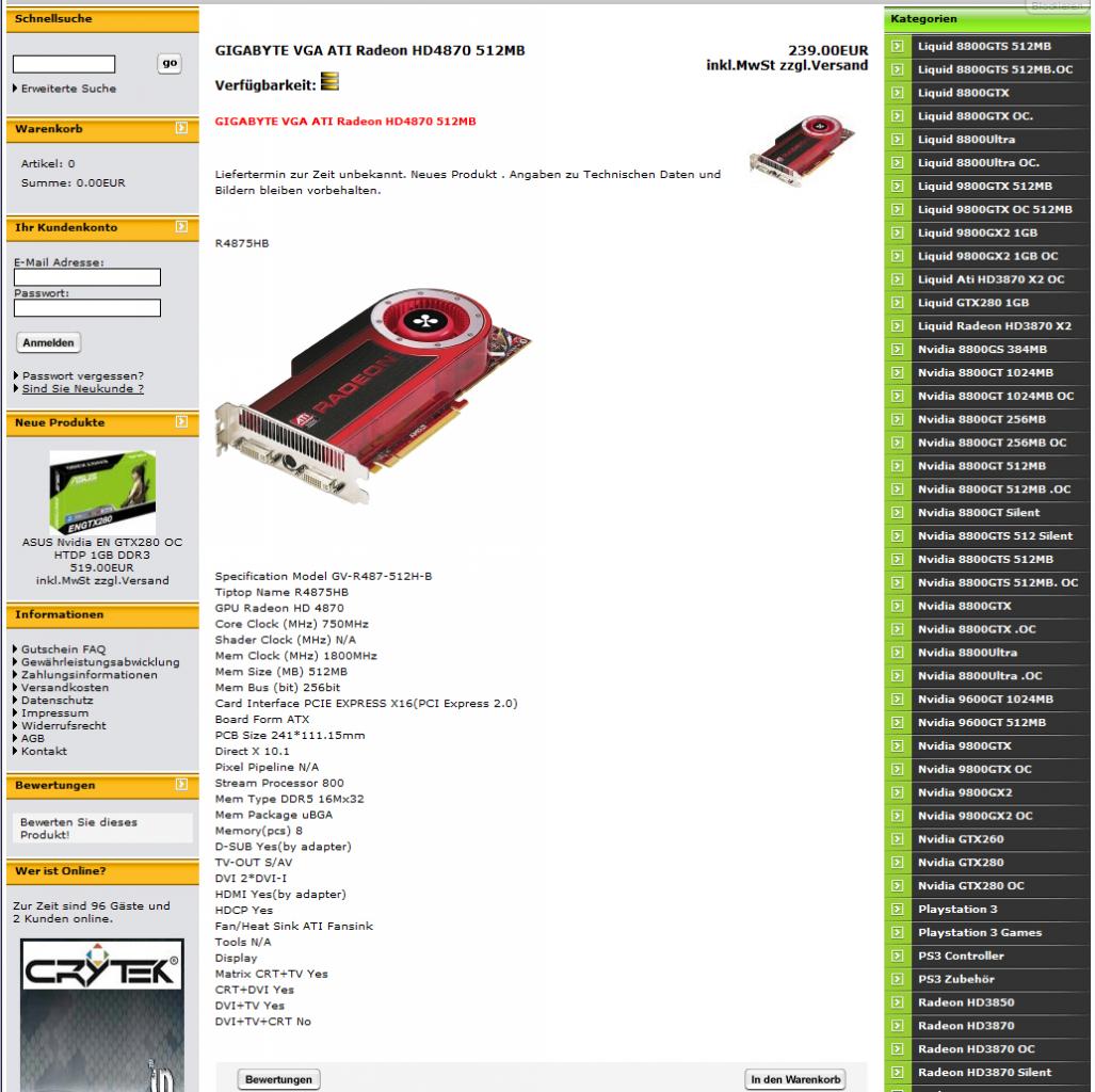 [23/06/2008] Der User Secondfly entdeckte eine Radeon HD4870 von Gigabyte. (Bild: Expreview.com)