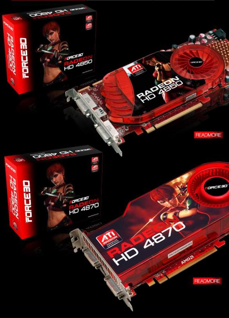 [24/06/2008] So sehen die beiden Radeon-HD-4000-Beschleuniger aus. (Bild: Force 3D)