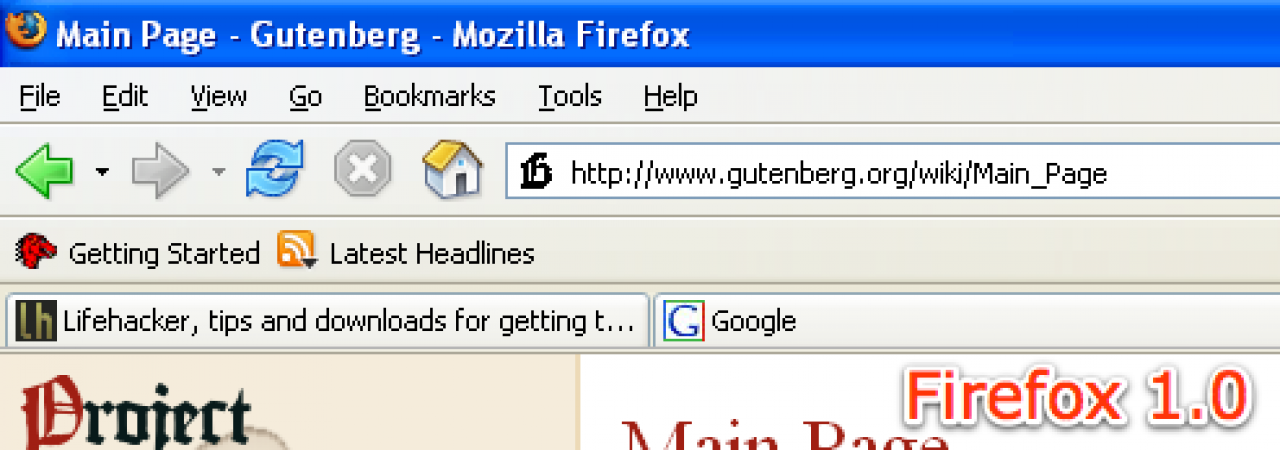 [18/06/2008] So sah die Bedienoberfläche des Firefox 1.0 aus.