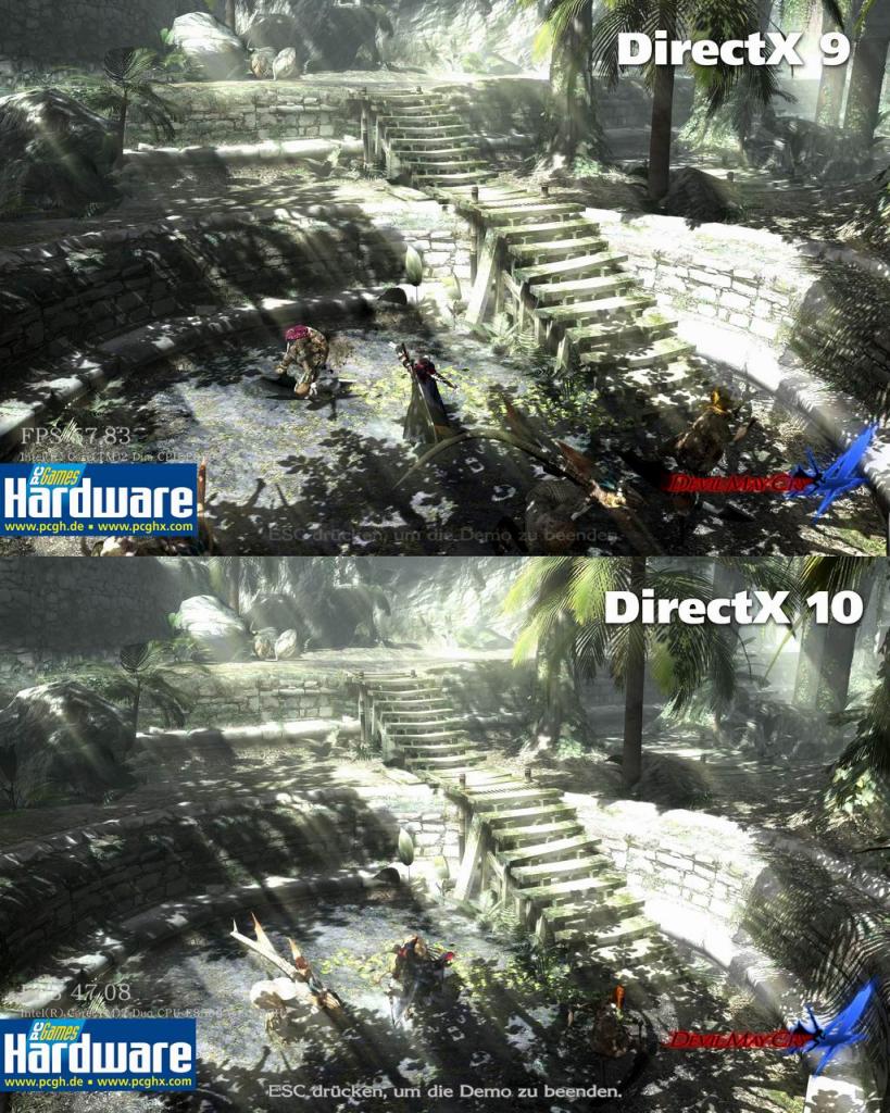 [06/06/2008] Nach PCGH bereits Grafikkarten-Tests bei der Devil May Cry 4-Demo durchgeführt hat, gibt es nun auch ausführliche Bildvergleiche zwischen der DirectX-9- und der DirectX-10-Version.