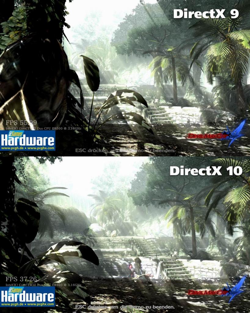 [06/06/2008] Devil May Cry 4 - DirectX 9 gegen DirectX 10. Zu beachten ist, dass die Schatten in der Bewegung in der DX10-Version weniger flimmern als in der DX9-Variante.