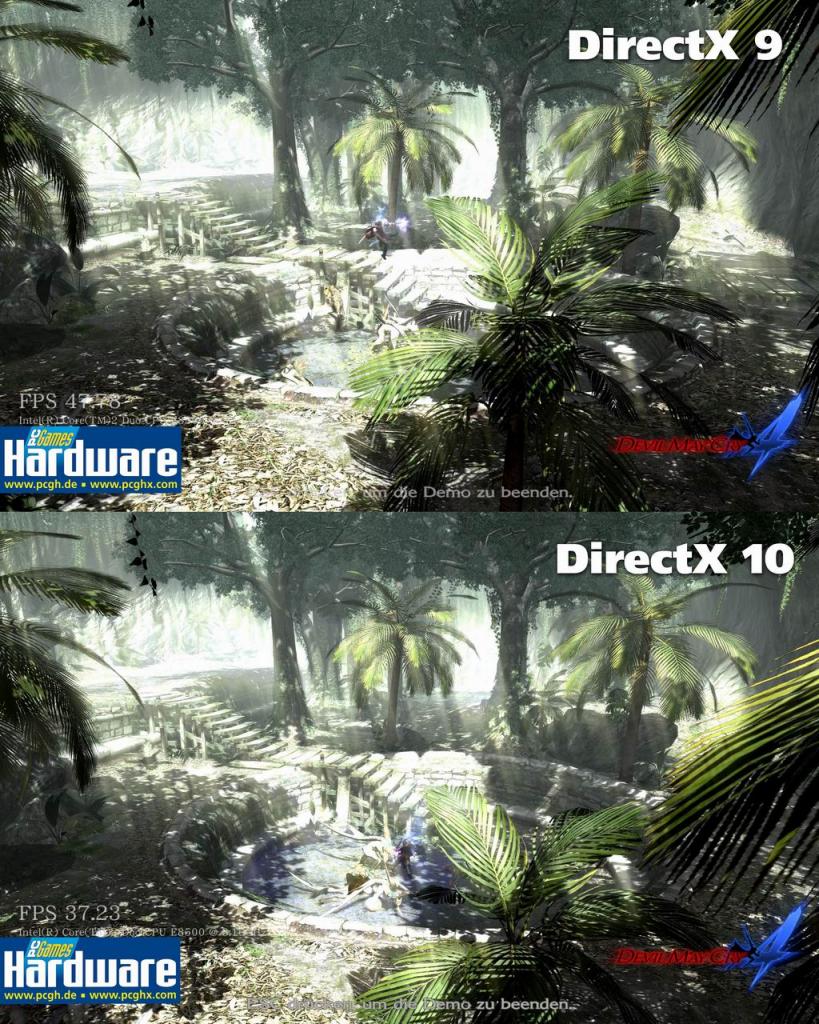 [06/06/2008] Devil May Cry 4 - DirectX 9 gegen DirectX 10. Zu beachten ist, dass die Schatten in der Bewegung in der DX10-Version weniger flimmern als in der DX9-Variante.