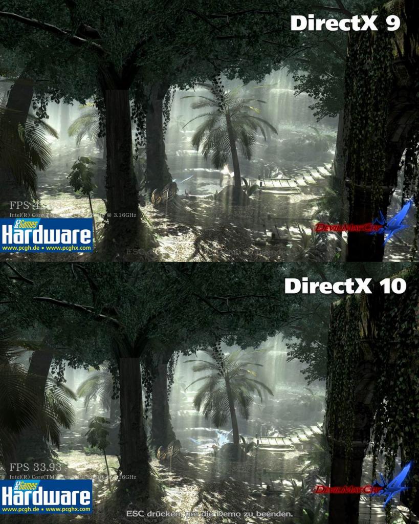 [06/06/2008] Devil May Cry 4 - DirectX 9 gegen DirectX 10. Zu beachten ist, dass die Schatten in der Bewegung in der DX10-Version weniger flimmern als in der DX9-Variante.