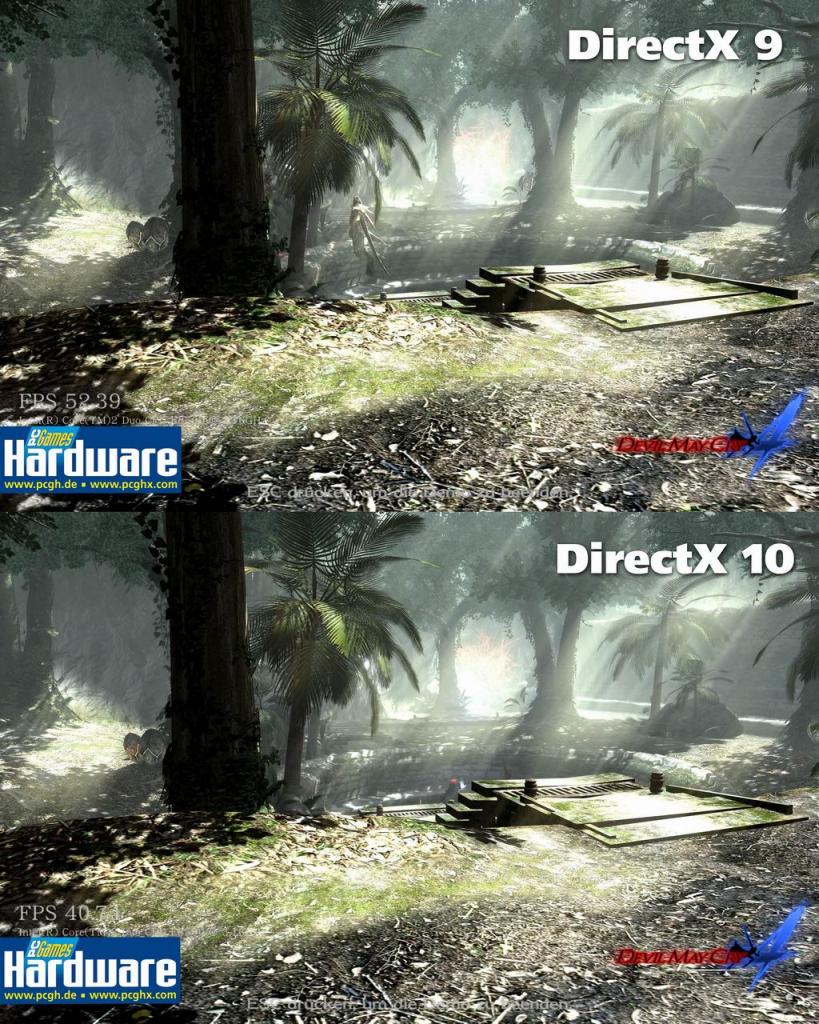 [06/06/2008] Devil May Cry 4 - DirectX 9 gegen DirectX 10. Zu beachten ist, dass die Schatten in der Bewegung in der DX10-Version weniger flimmern als in der DX9-Variante.