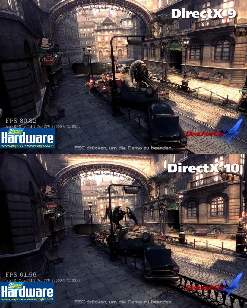 [06/06/2008] Devil May Cry 4 - DirectX 9 gegen DirectX 10. Zu beachten ist, dass die Schatten in der Bewegung in der DX10-Version weniger flimmern als in der DX9-Variante.