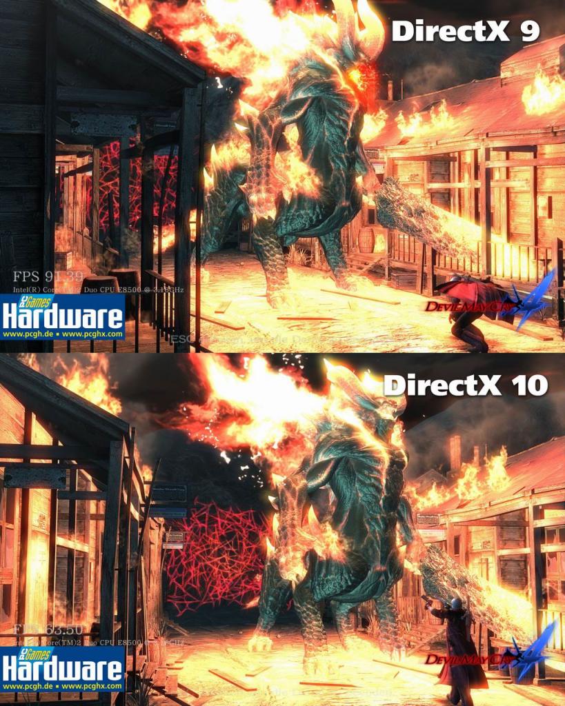 [06/06/2008] Devil May Cry 4 - DirectX 9 gegen DirectX 10. Zu beachten ist, dass die Schatten in der Bewegung in der DX10-Version weniger flimmern als in der DX9-Variante.
