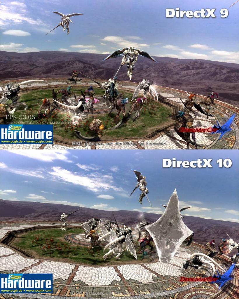 [06/06/2008] Devil May Cry 4 - DirectX 9 gegen DirectX 10. Zu beachten ist, dass die Schatten in der Bewegung in der DX10-Version weniger flimmern als in der DX9-Variante.