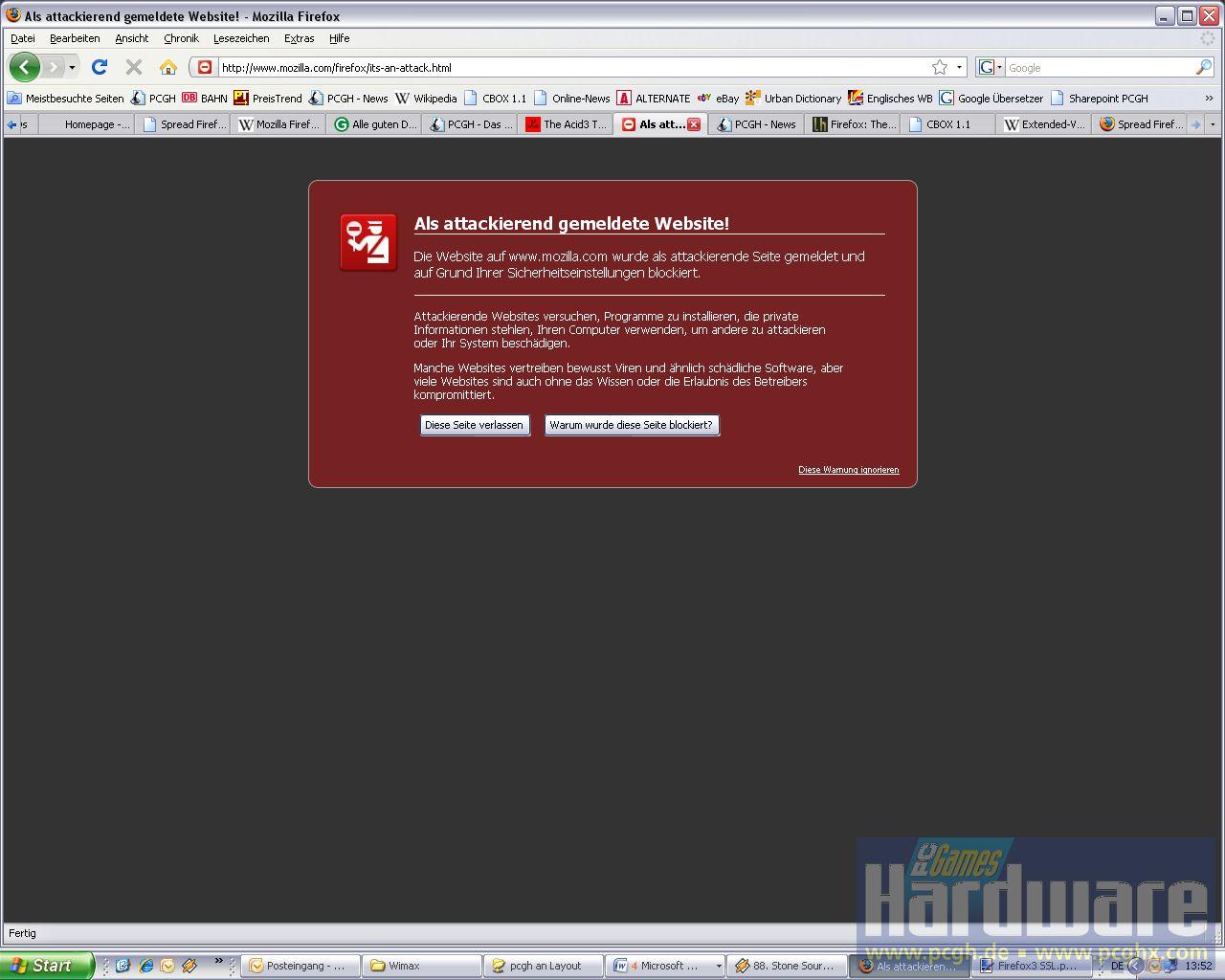 [17/06/2008] Der neue integrierte Malware-Filter des Firefox 3. (Bild: PCGH)