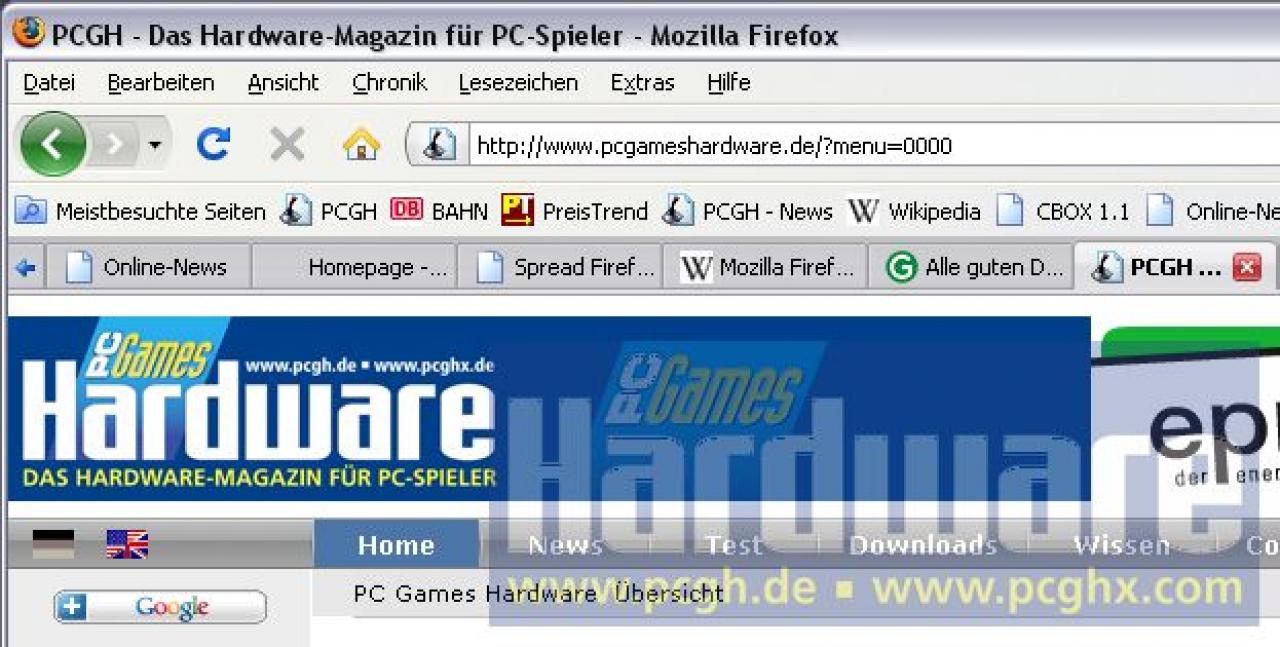 [17/06/2008] Die Menüleiste des neuen Firefox 3. (Bild: PCGH)