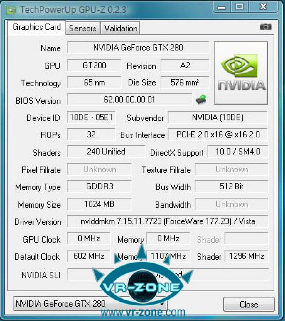 [03/06/2008] GTX 280: Die ausgelesenen Daten (Bild: VR-Zone)