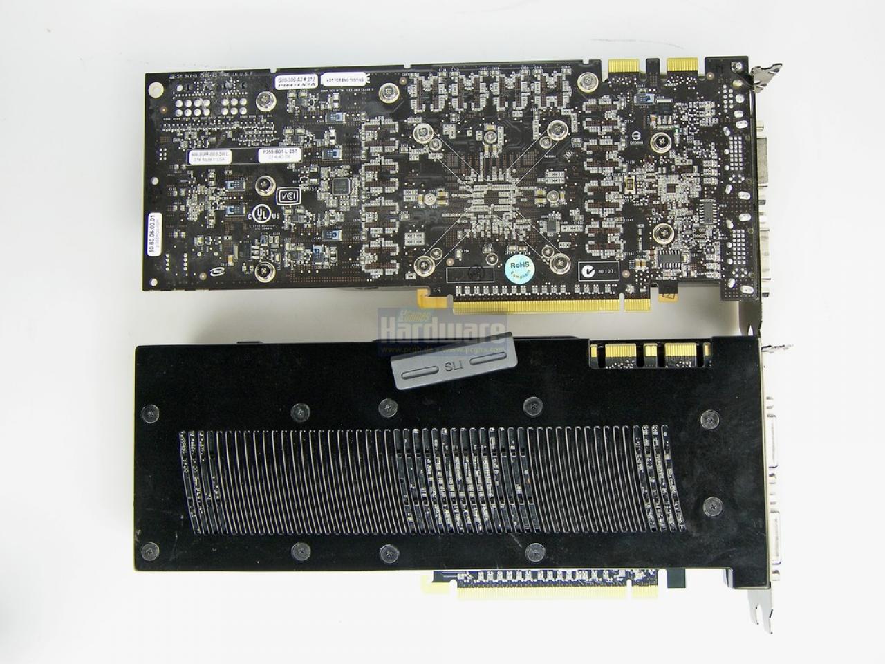 [15/06/2008] Geforce GTX280 im PCGH-Test: Rückseite im Vergleich zur 8800 GTX (Bild: PCGH)