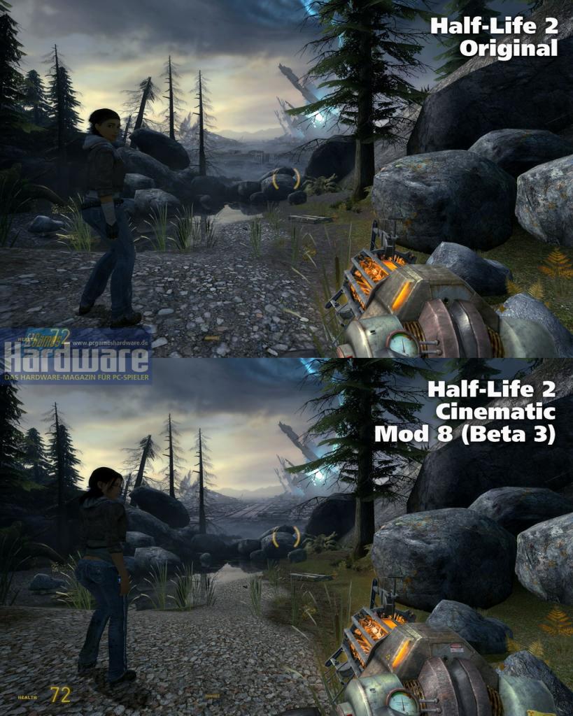 [08/06/2008] In unserer Bildergalerie vergleichen wir Half-Life 2 im Original mit dem Fakefactory Cinematic Mod 8 (Beta 3). Achten Sie auf die Unterschiede bei den Texturen.