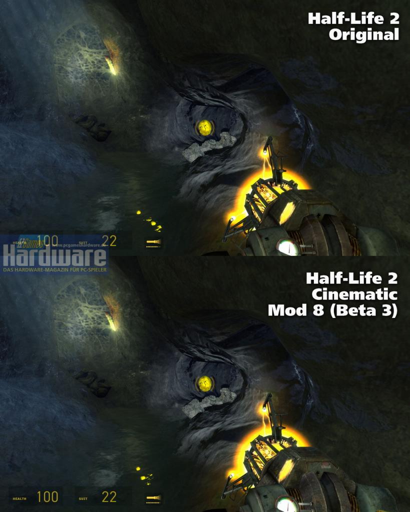 [08/06/2008] In unserer Bildergalerie vergleichen wir Half-Life 2 im Original mit dem Fakefactory Cinematic Mod 8 (Beta 3). Achten Sie auf die Unterschiede bei den Texturen.
