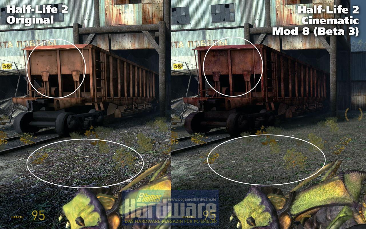 [08/06/2008] In unserer Bildergalerie vergleichen wir Half-Life 2 im Original mit dem Fakefactory Cinematic Mod 8 (Beta 3). Achten Sie auf die Unterschiede bei den Texturen.