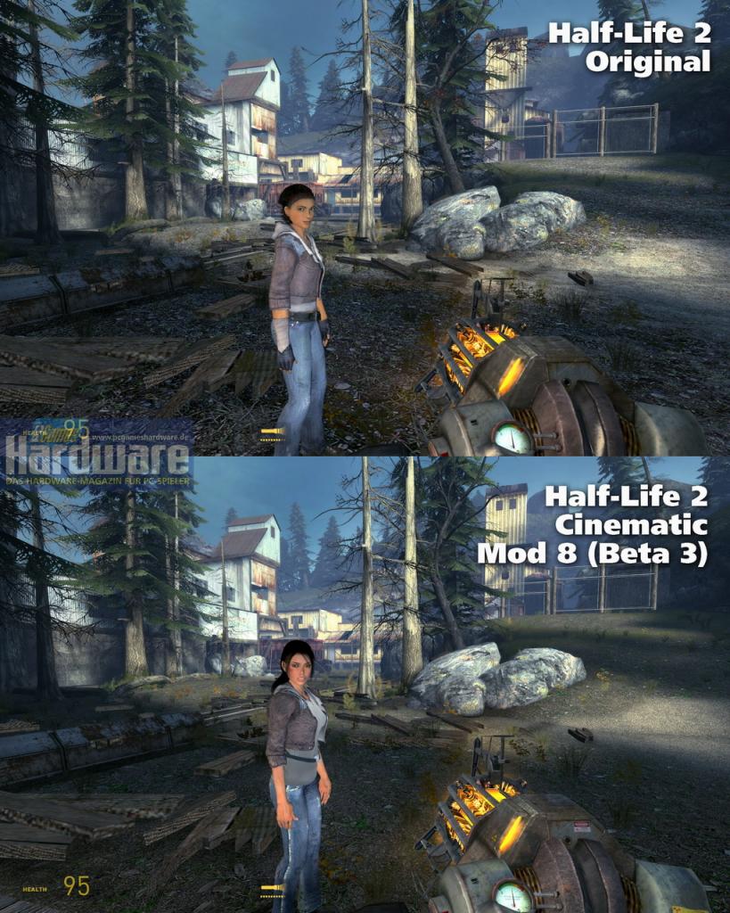 [08/06/2008] In unserer Bildergalerie vergleichen wir Half-Life 2 im Original mit dem Fakefactory Cinematic Mod 8 (Beta 3). Achten Sie auf die Unterschiede bei den Texturen.