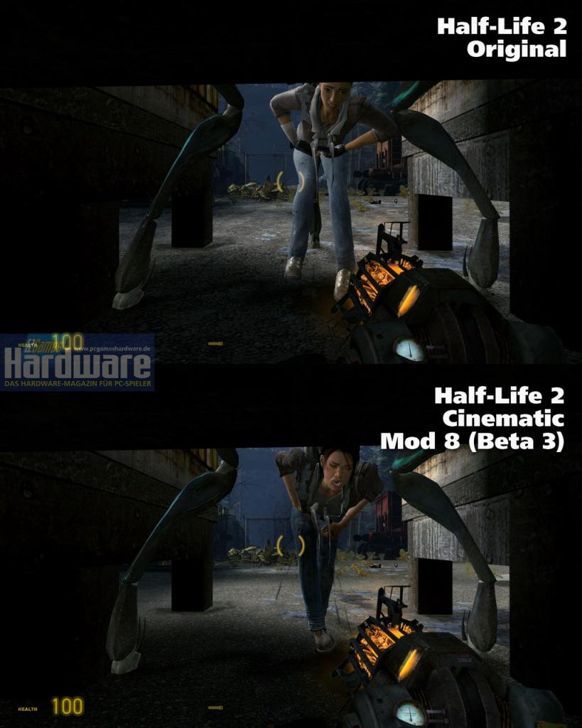 [08/06/2008] In unserer Bildergalerie vergleichen wir Half-Life 2 im Original mit dem Fakefactory Cinematic Mod 8 (Beta 3). Achten Sie auf die Unterschiede bei den Texturen.