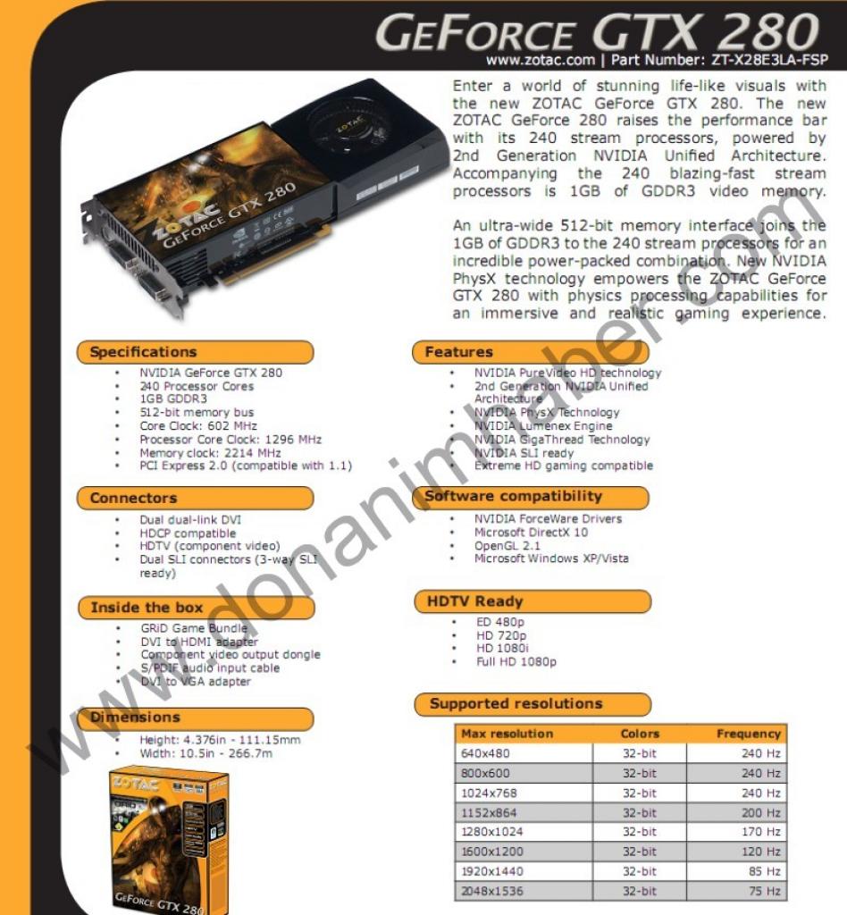 [16/06/2008] Die Daten der Zotac Geforce GTX 280. (Bild: donanimhaber.com)