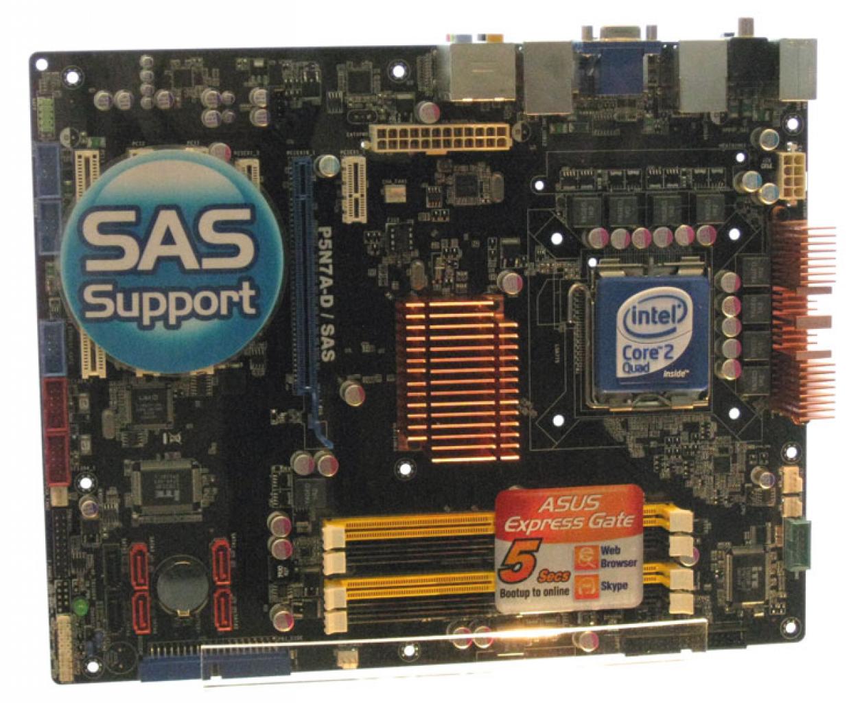 [05/06/2008] Das Asus P5N7a-D/SAS das auf der Computex 2008 gezeigt wurde ist eines der Mainboards die mit Nvidias neuer IGP Geforce ausgerüstet werden. (Bild: bit-tech.net)