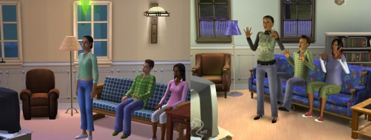 [02/06/2008] Die Sims 3: Alt gegen Neu: Auch hier fällt vor allem die Beleuchtung auf, zudem wirkt alles dynamischer, lebendiger (Bild: snootysims.com)