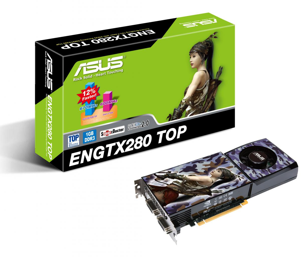 [17/06/2008] Asus Geforce GTX 280 Top: Der Hersteller verspricht bis zu 12 Prozent mehr Leistung gegenüber einer GTX 280 mit Standard-Taktraten. (Bild: Asus)