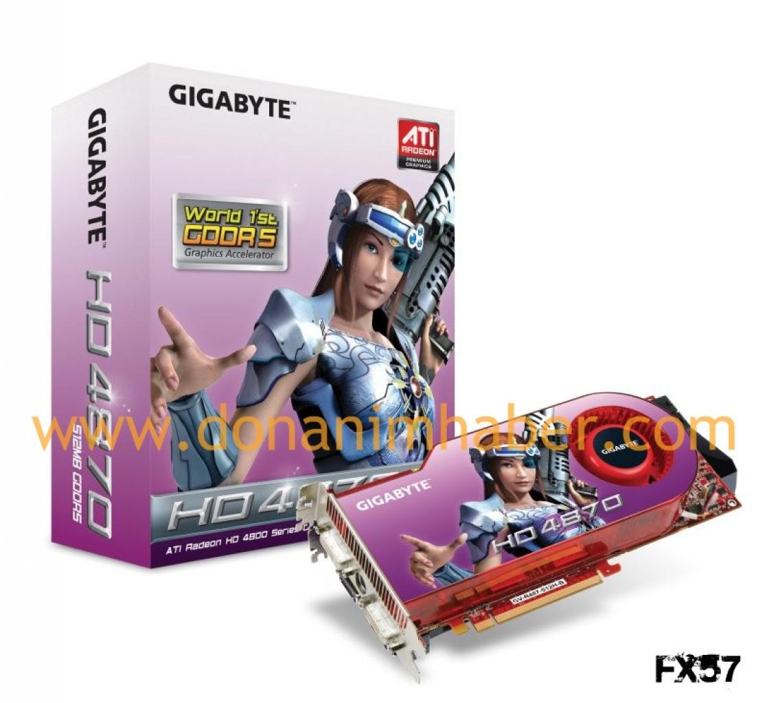 [24/06/2008] Erste Karte ihrer Art findet sich eine Radeon HD 4870 mit einem GiByte Videospeicher des Herstellers Gigabyte in den Weiten des Internets. Hier im Bild das 512-MiByte-Modell.(Bild: Donanimhaber)