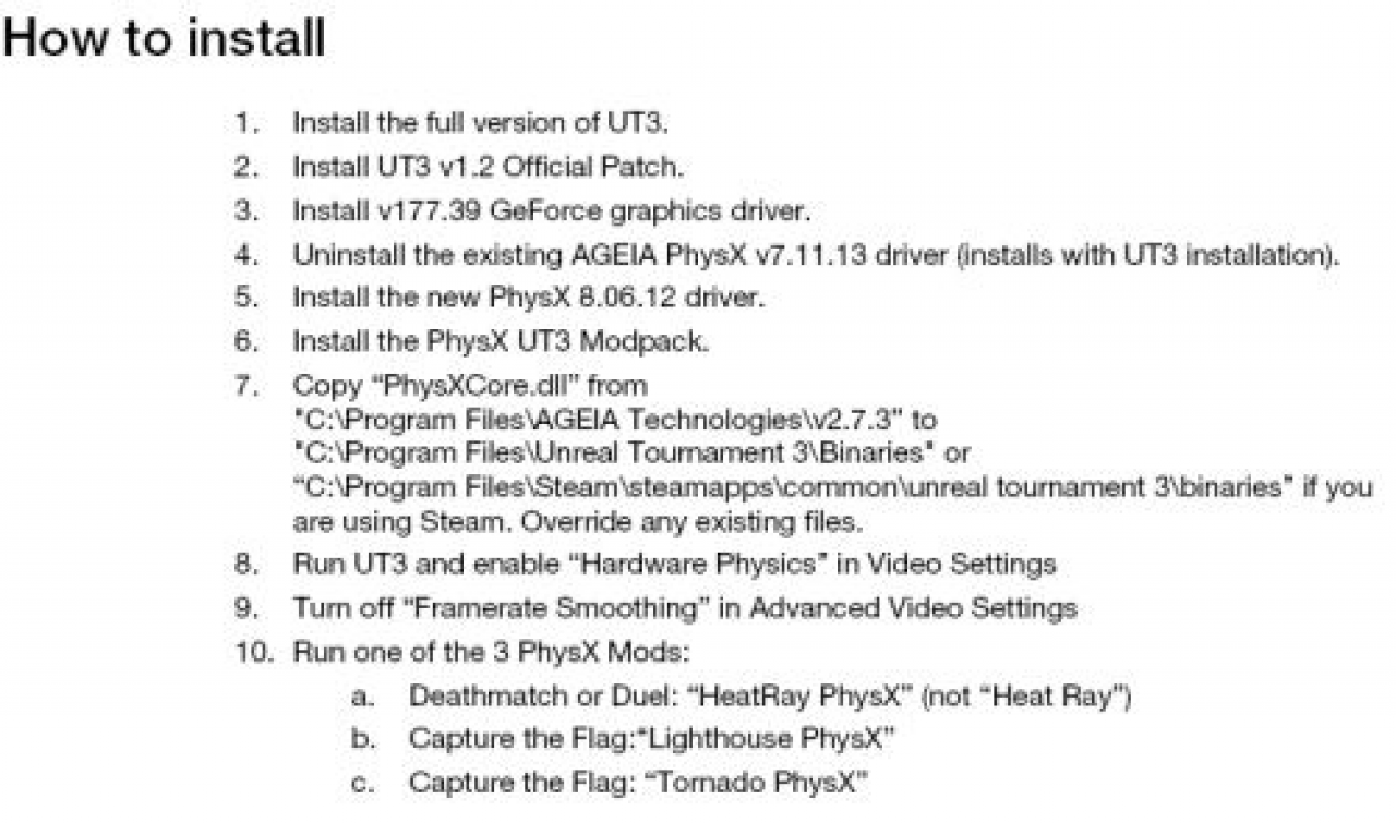 [24/06/2008] Nvidia: Angebliche Anleitung um PhysX in UT3 zu aktivieren (Bild: The Inquirer)