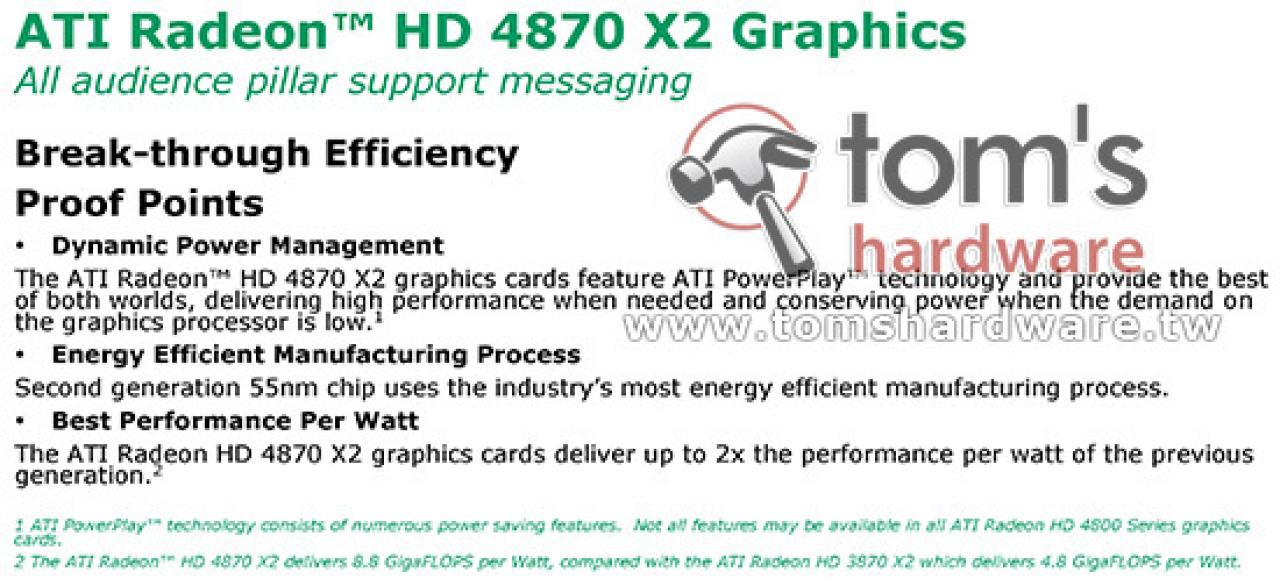 [11/07/2008] AMD Radeon HD 4870 X2: Präsentationsfolien mit Details zum neuen Flaggschiff von AMD. (Bild: Toms Hardware)