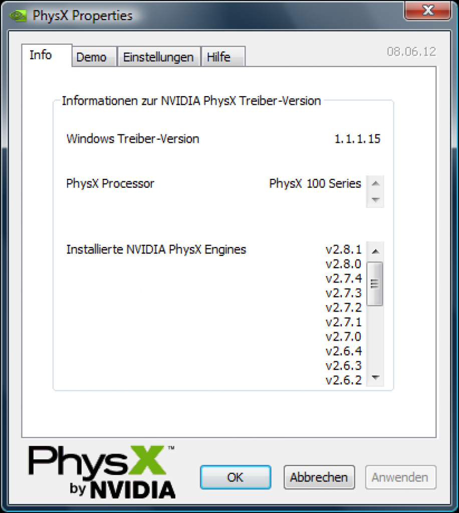 [10/07/2008] Die neue Nvidia PhysX-Systemsoftware installiert sämtliche Build-Level bis inklusive 2.8.1