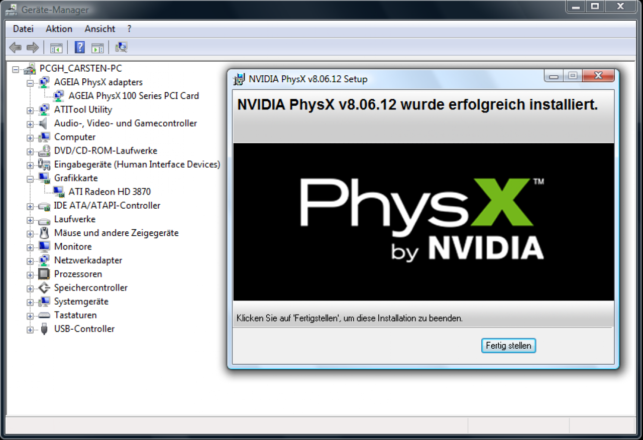 [10/07/2008] Nvidia PhysX-Systemsoftware auf einem Radeon-basierten System mit Ageia PhysX-PPU