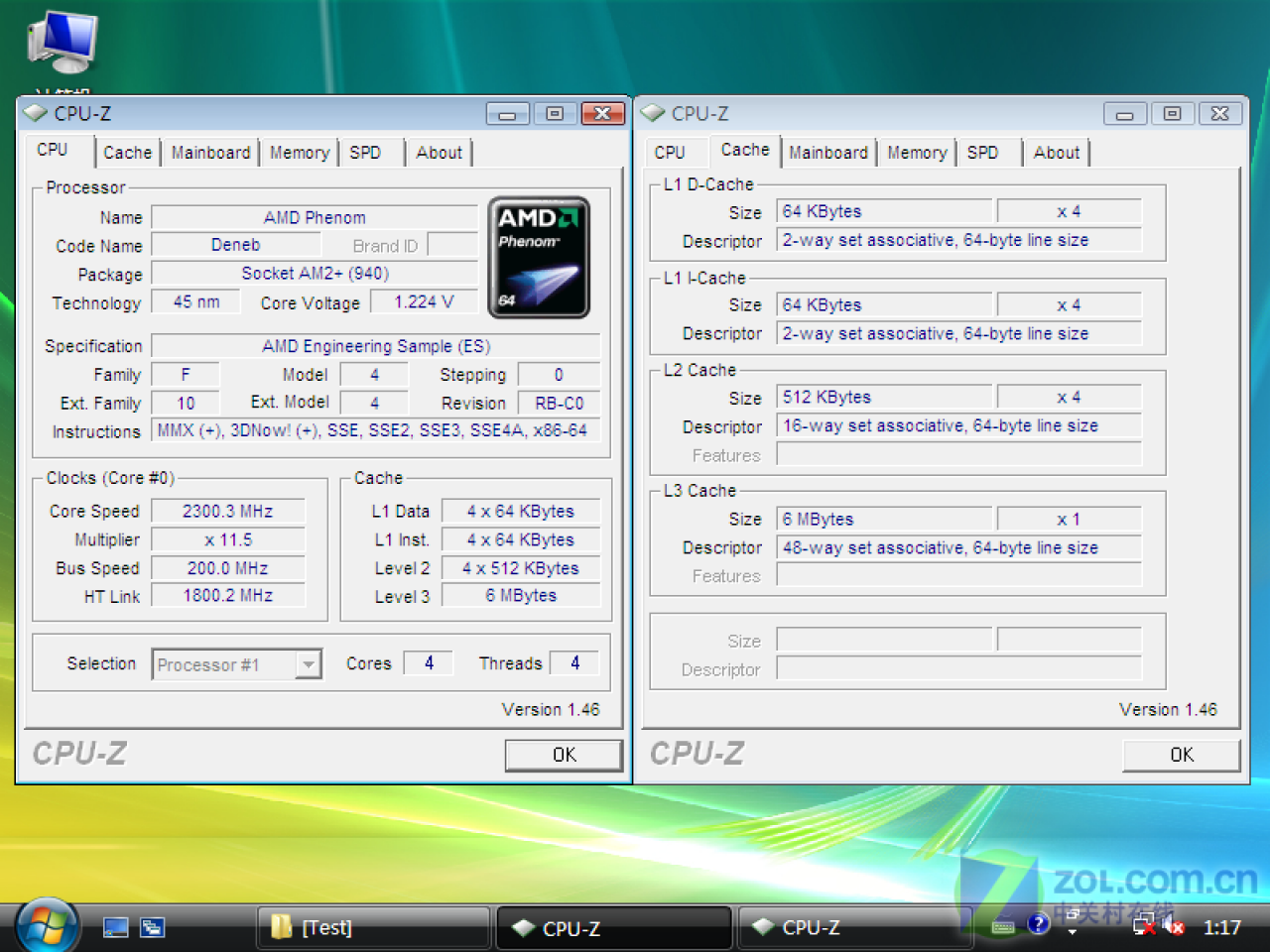[23/07/2008] CPU-Z verrät einige Spezifikationen des Deneb-basierten Prozessors. (Bild: Itocp)