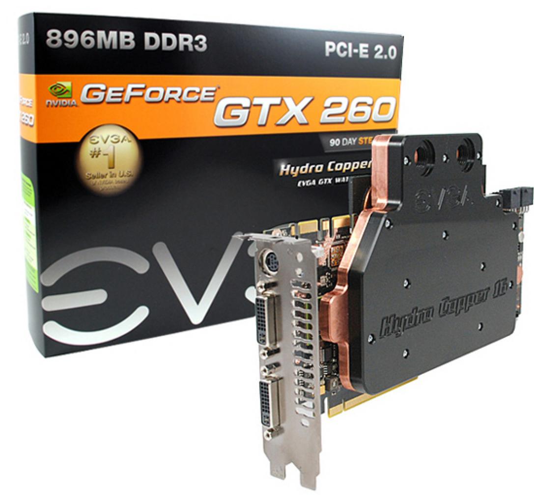 [28/07/2008] Die wassergekühlte Geforce GTX 260 von Evga. (Bild: Evga)